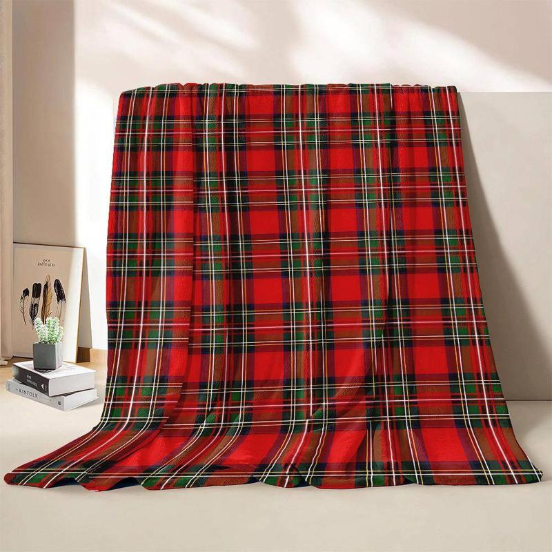 TEMU Soft Vintage Red And Black Plaid Flannel Throw Blanket - Suitable For Beds, Sofas, Chairs, Camping, Living Rooms, Offices - Multifunctional