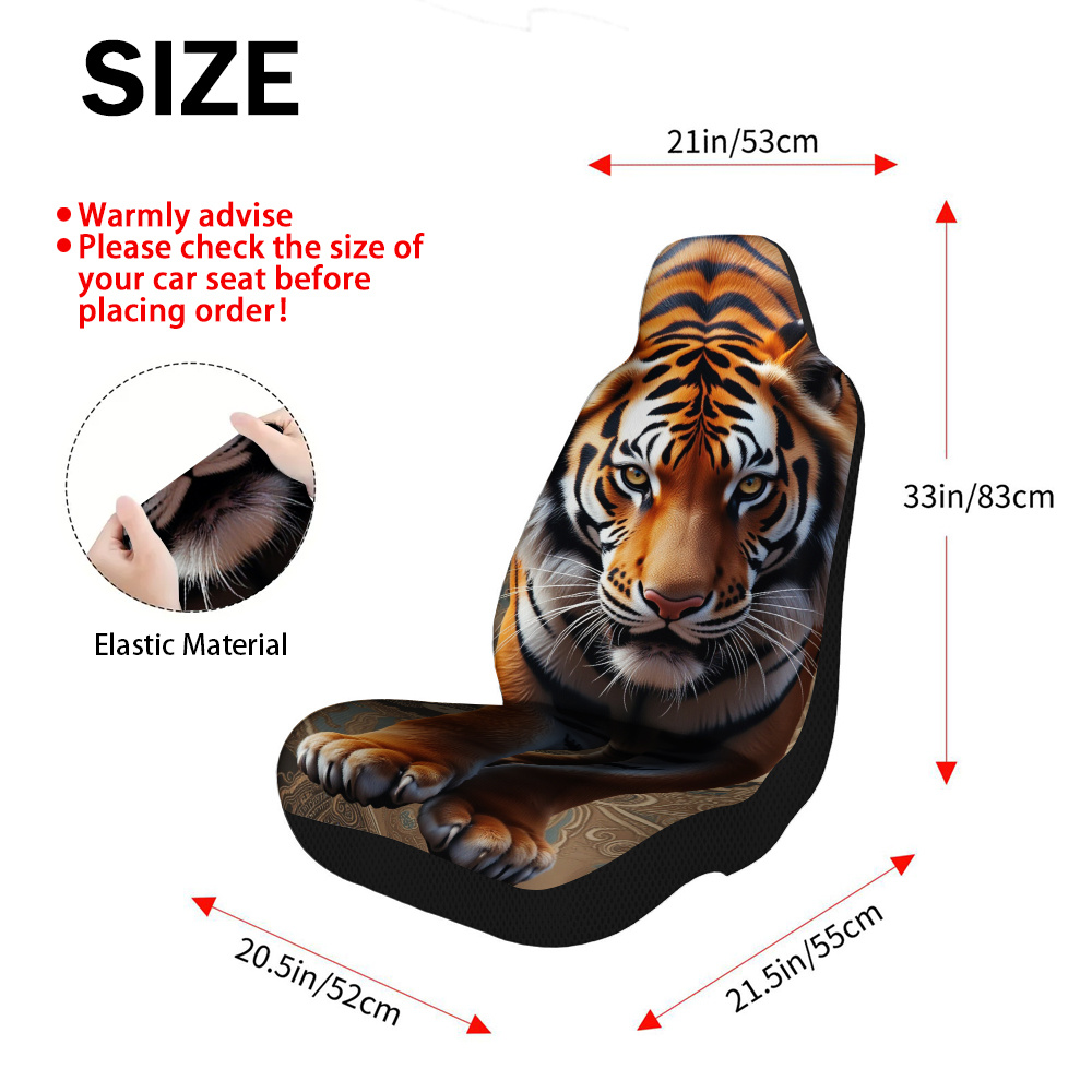 TEMU Set Of 2 Car Seat Covers Featuring A Lifelike Tiger Portrait Design, Designed For And Durability, Suitable For Front Seats, Ideal For And