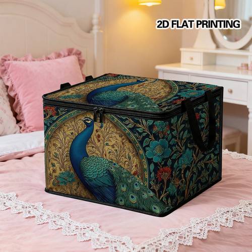 storage bin with lids featuring a peacock and made of soft fabric ideal for organizing clothes in wardrobes under beds laundry rooms or during moving great for storing seasonal clothing bedding and towels