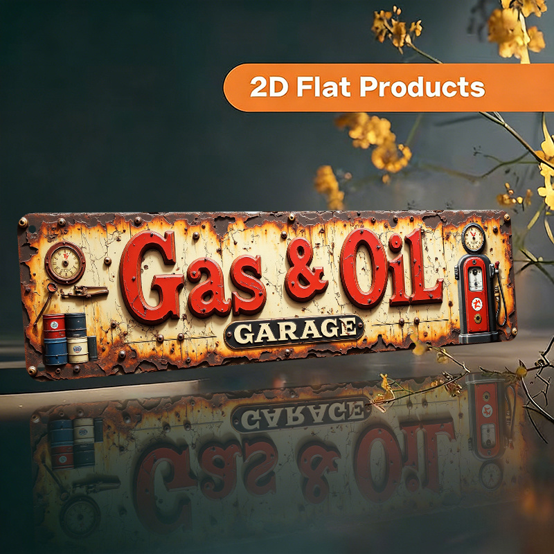 TEMU 2d Flat, Vintage Automotive Gas Station Sign - Retro Garage Wall Decor With Gas & Oil Themed Patterns, Panel Suitable For , Cave, Classic Car