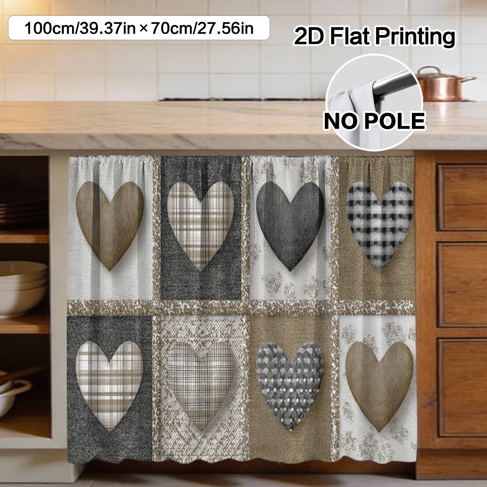 TEMU 2d Flat - 2d Flat - 1pc Of Hearts Squares Curtain And Cabinet Decoration Made From Polyester Material, For Easy To Clean, Featuring A Rod For ,