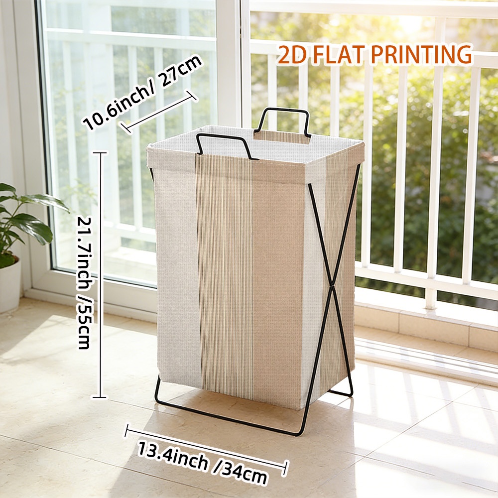 TEMU 2d Flat Printing, 1pc Bracket Laundry Basket With Neutral Striped Pattern, X-shaped Design, Dirty Clothes Storage Basket And Yoga Mat Storage