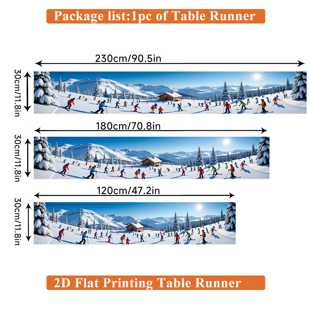 TEMU 2d Flat Printing Table Runner 1pc, Snowy Landscape Polyester Table Runner Table Flag, Suitable For Party Decoration, Home Dining Room Table