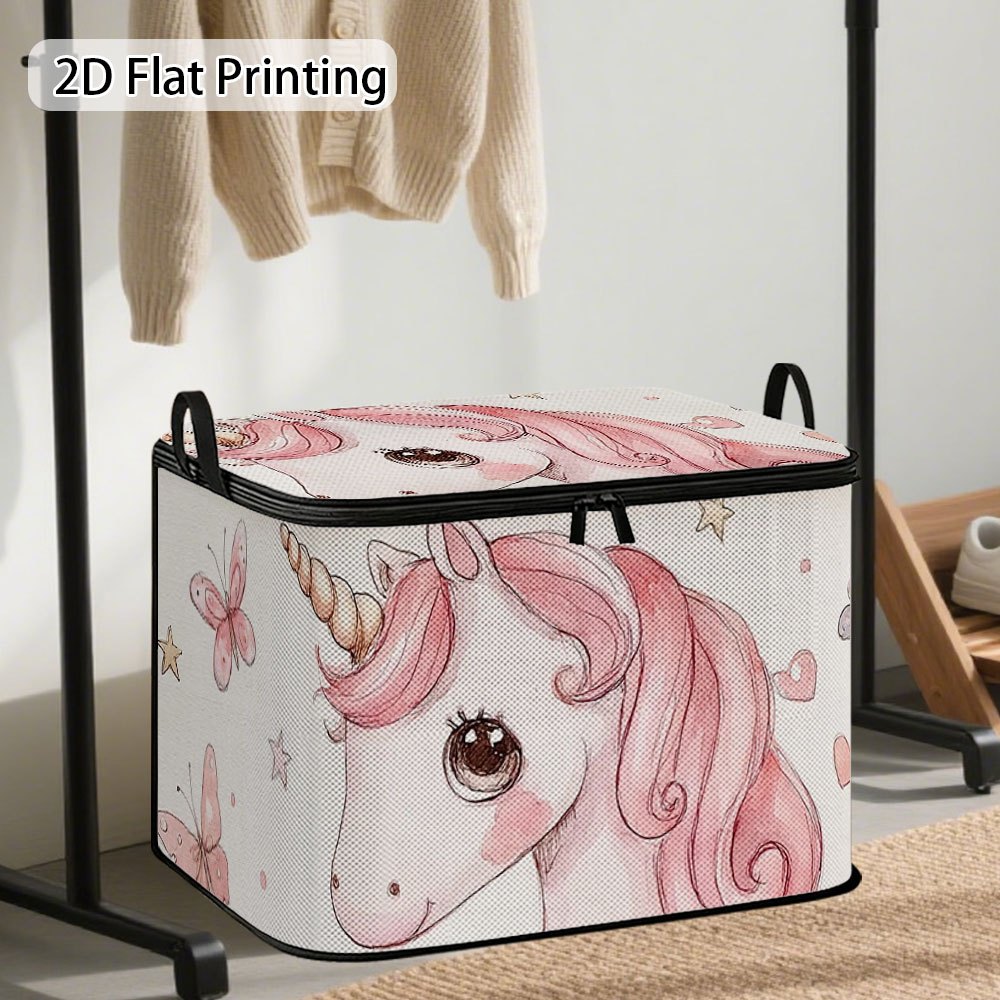 TEMU 1pc Unicorn & Butterflies Storage Bin With Lid - Oxford Cloth Shelf Basket Suitable For, Room Organization,, Books, Decorative Container, 2d