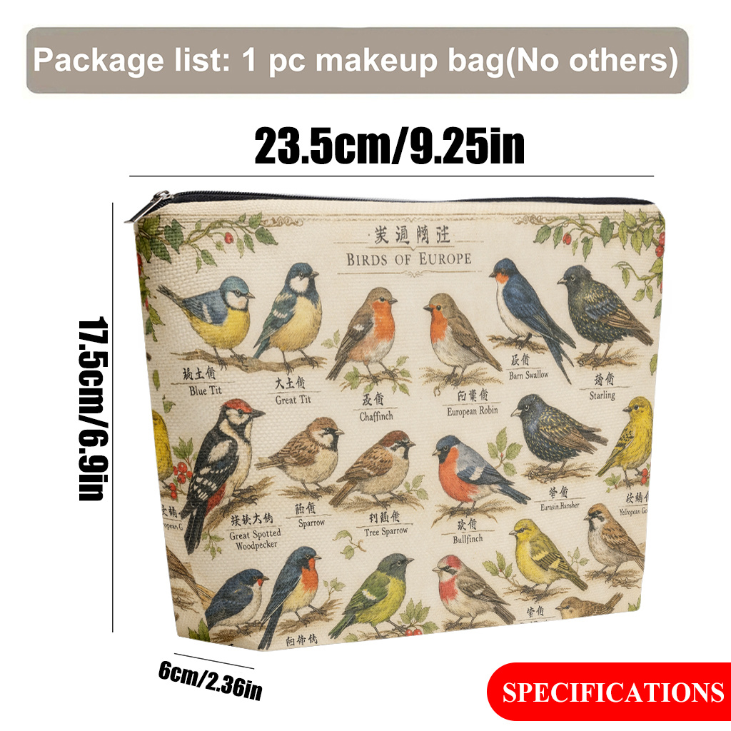 E-shop Kosmetiktasche ., Vogelarten Leinen-Make-up-Tasche, faltbare & tragbare Kulturtasche, Reißverschluss, für Männer & Frauen,