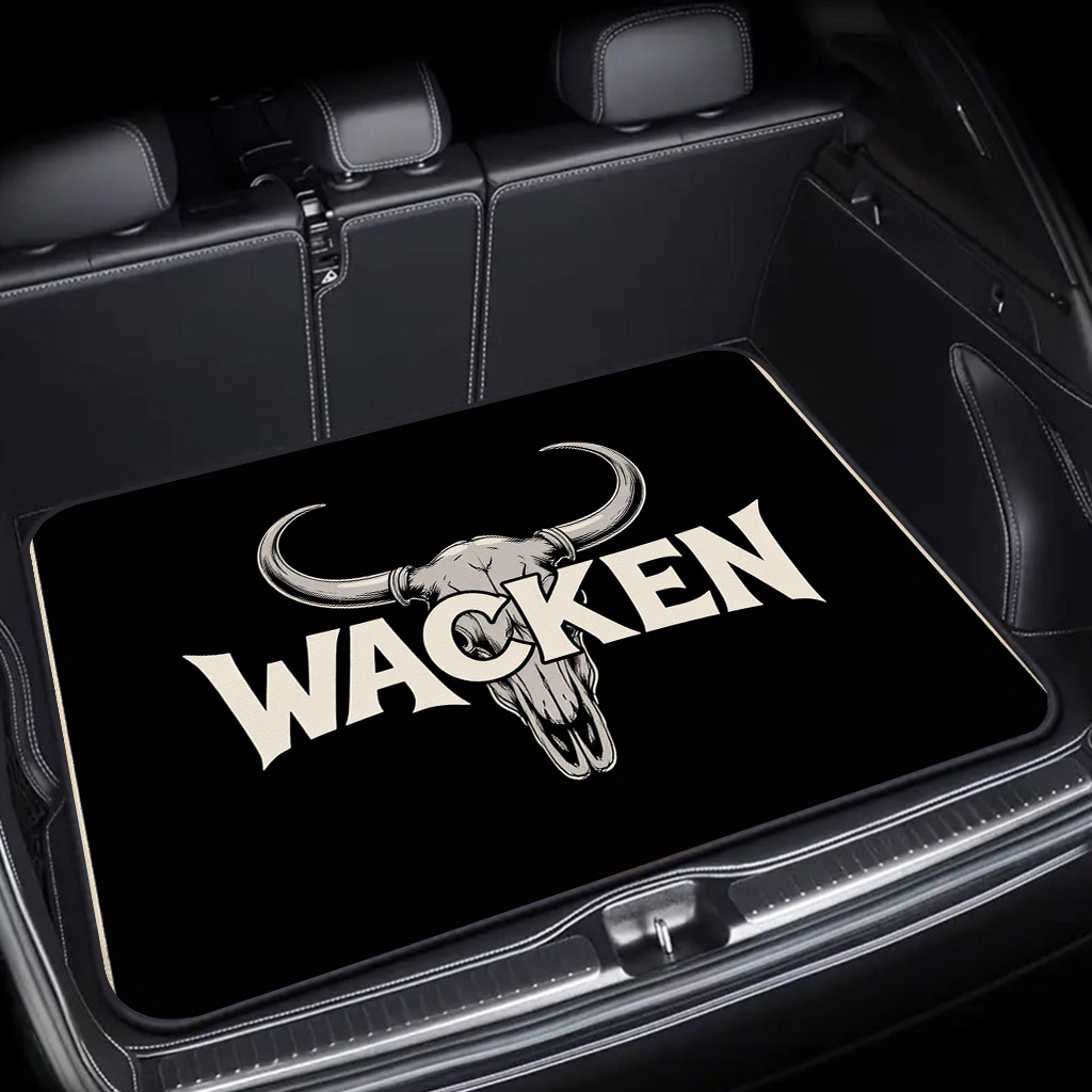 E-shop Kofferraummatte mit Stierschädel-Muster + "WACKEN"-Spruch, passend für Limousinen, LKW SUVs, langlebig maschinenwaschbar, leicht zu reinigen,