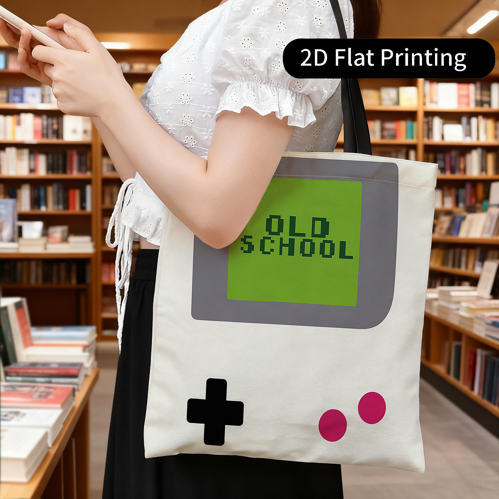 E-shop 1 Stück doppelseitig bedruckte Tragetasche mit einem Old-School-Video-Spielkonsolen-Design in . Diese tragbare Einkaufs- und Aufbewahrungstasche