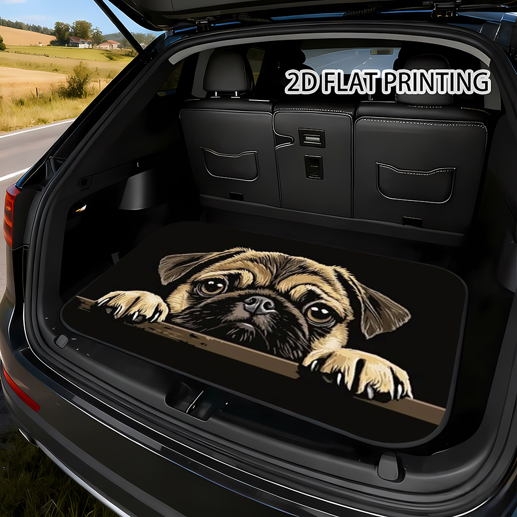 TEMU 1pc Hand-painted Pug Car Trunk Mat, Durable And Machine Washable, High-end Automotive Accessory Suitable For Most Vehicles Including Sedans,