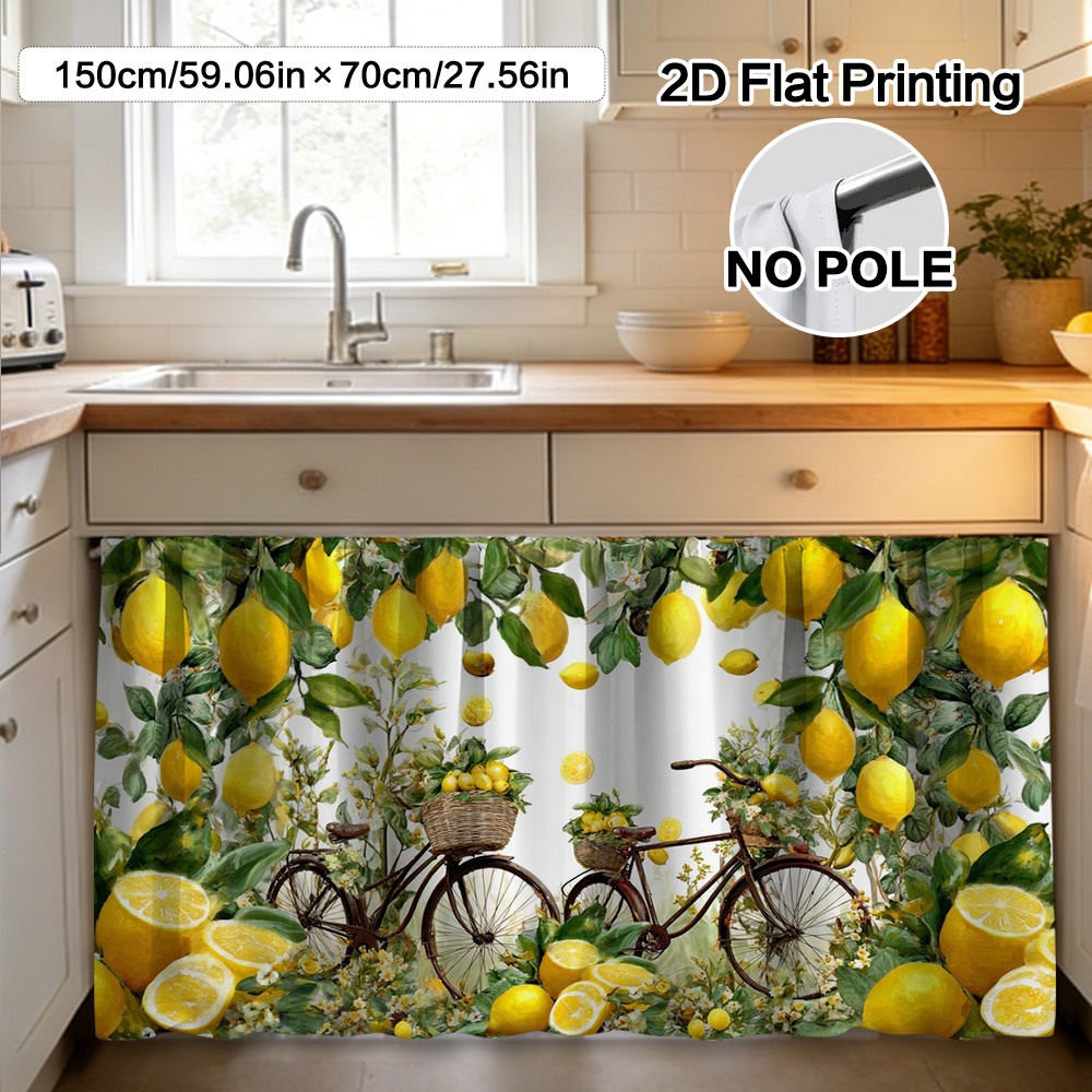 TEMU 2d Flat - 2d Flat - 1pc Of Lemon-themed Bicycle Still Life Fruit Curtain And Cabinet Decoration Made From Polyester Material, For Easy To Clean.