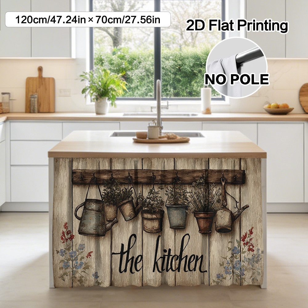 TEMU Rideau Décoratif Rustique pour Cuisine et (2D Plat) - 1 Pièce en Polyester Facile à Nettoyer, Design à Poche pour Tringle, Installation Simple,