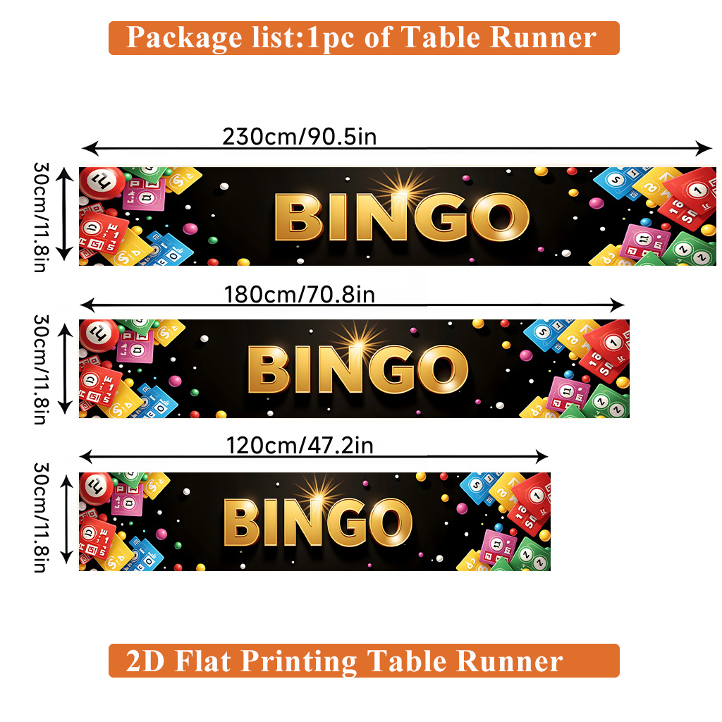 TEMU 2d Flat Printing Table Runner 1pc, Bingo Cards With Balls Polyester Table Runner Table Flag, Suitable For Party Decoration, Home Dining Room