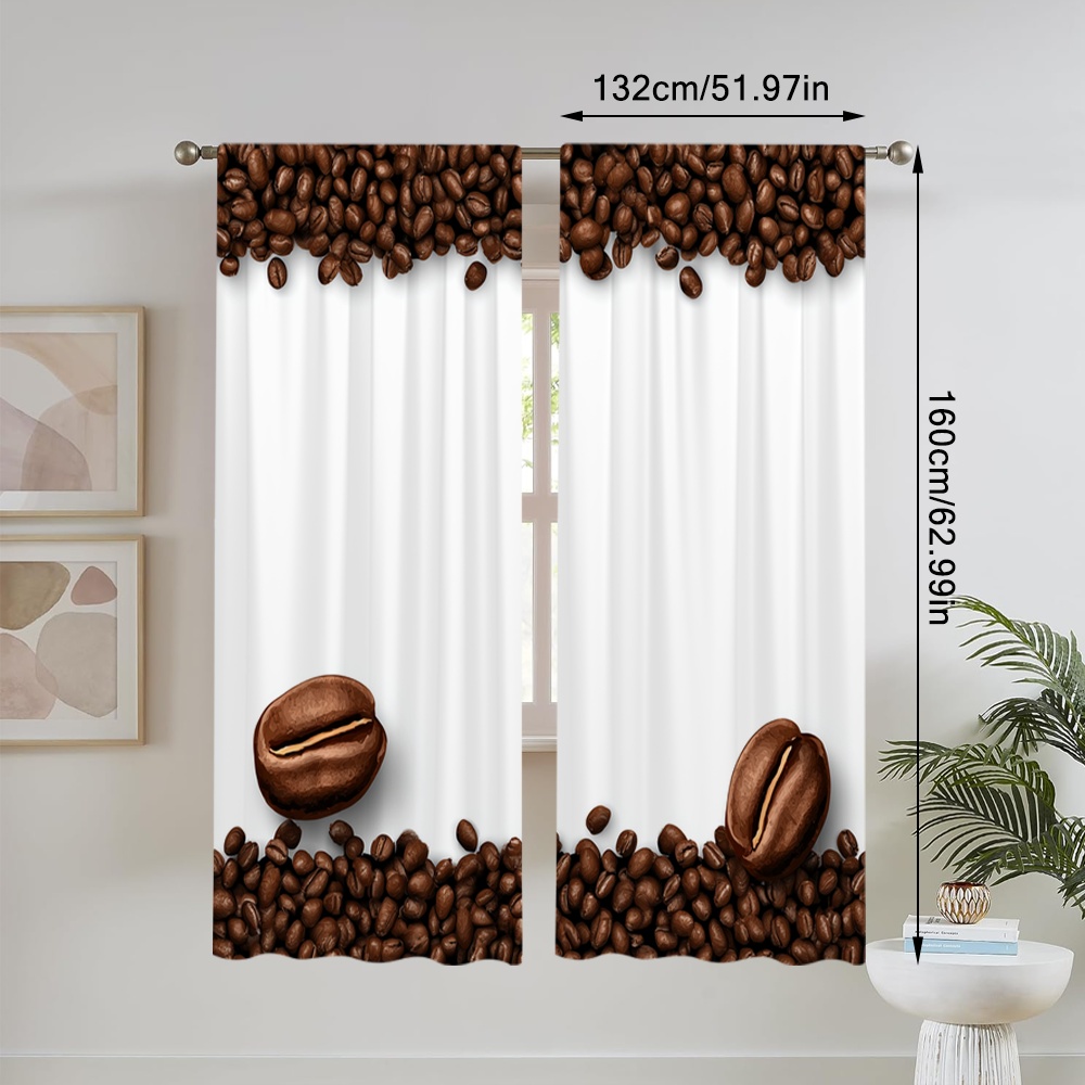 TEMU 2d Flat, 2d Flat Printing 2pcs Party Window Curtains Coffee Bean Border Digital Printed Drapes Holiday Decorations For Home Wall Yard Use For