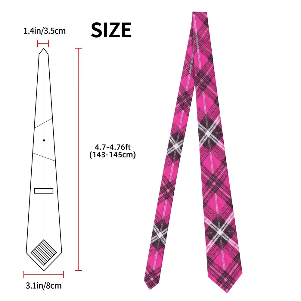 TEMU 1pc Men' Pink Geometric Plaid Tie - Smooth Texture Suitable For Office, Prom, Casual Wear, Christmas Gifts, Graduation & Back-to- Events,