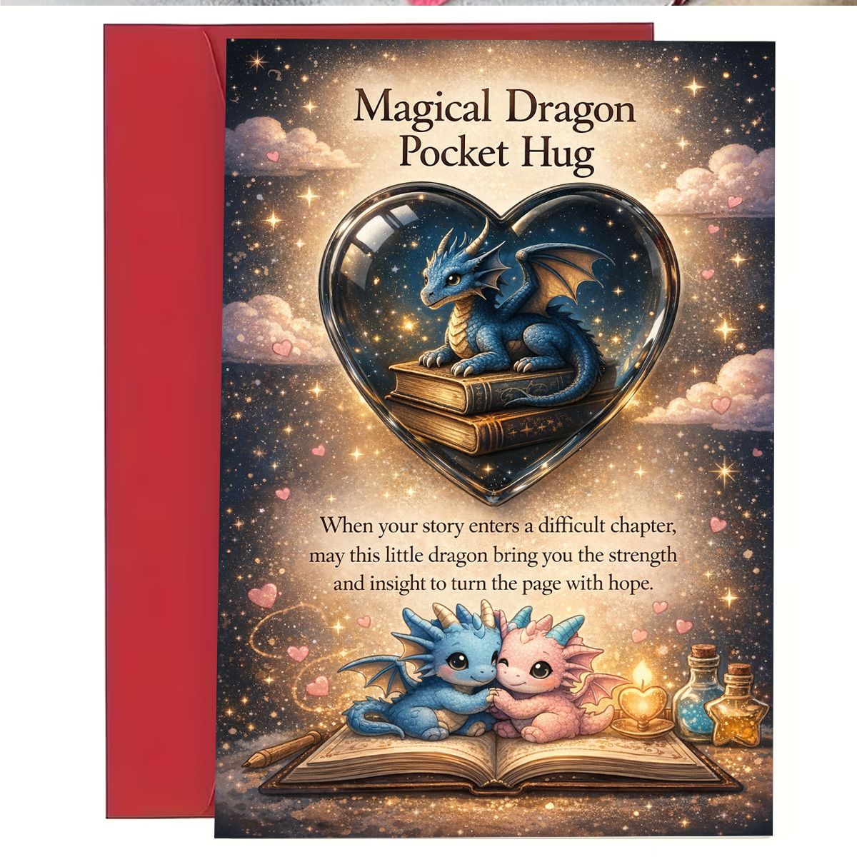 TEMU 2pcs Valentine's Day Card & Envelope Suitable For Partner, Baby Dragon Couple Greeting Card With " " Message - Blue & For Boyfriend, Girlfriend
