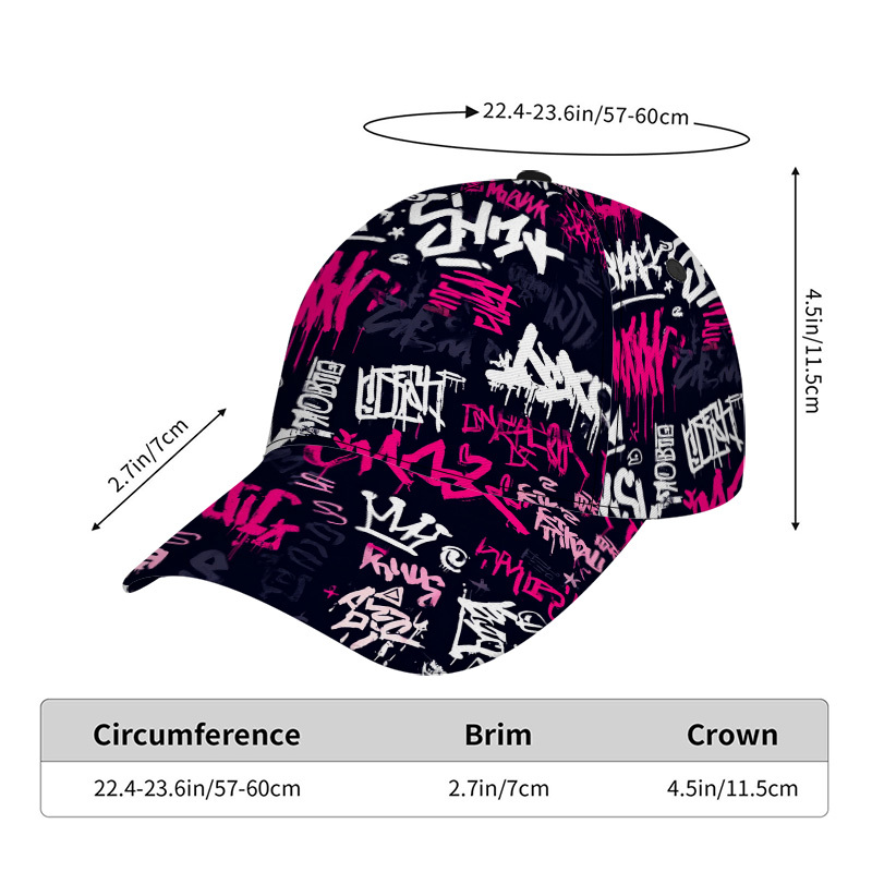 TEMU 1pc, Casquette de baseball légère avec motif textuel de style graffiti et impression plate bidimensionnelle, pour les activités de et le jogging