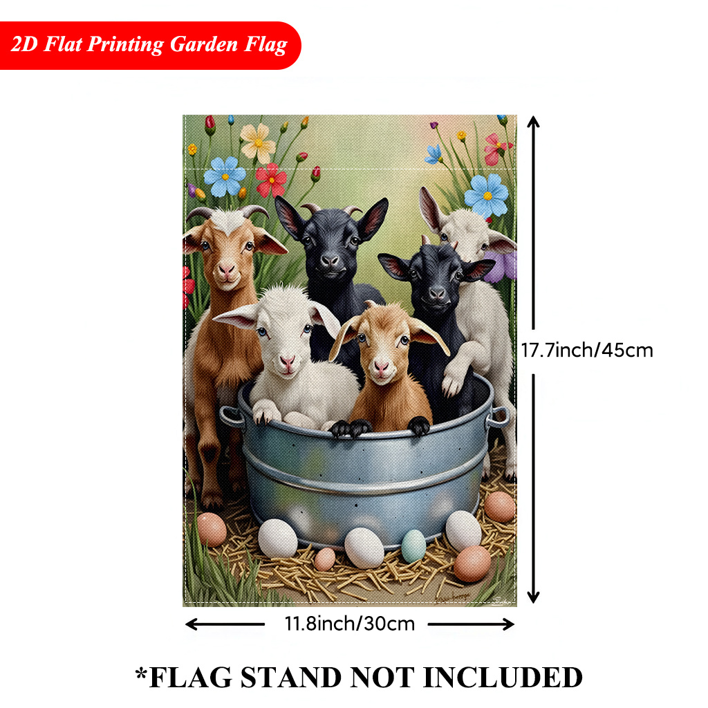 TEMU 2d Flat - 2d Flat - 1 2d Garden Flag Featuring A Goat Sitting To A Round With Eggs, Double-sided Printed Linen Outdoor Decoration Suitable For