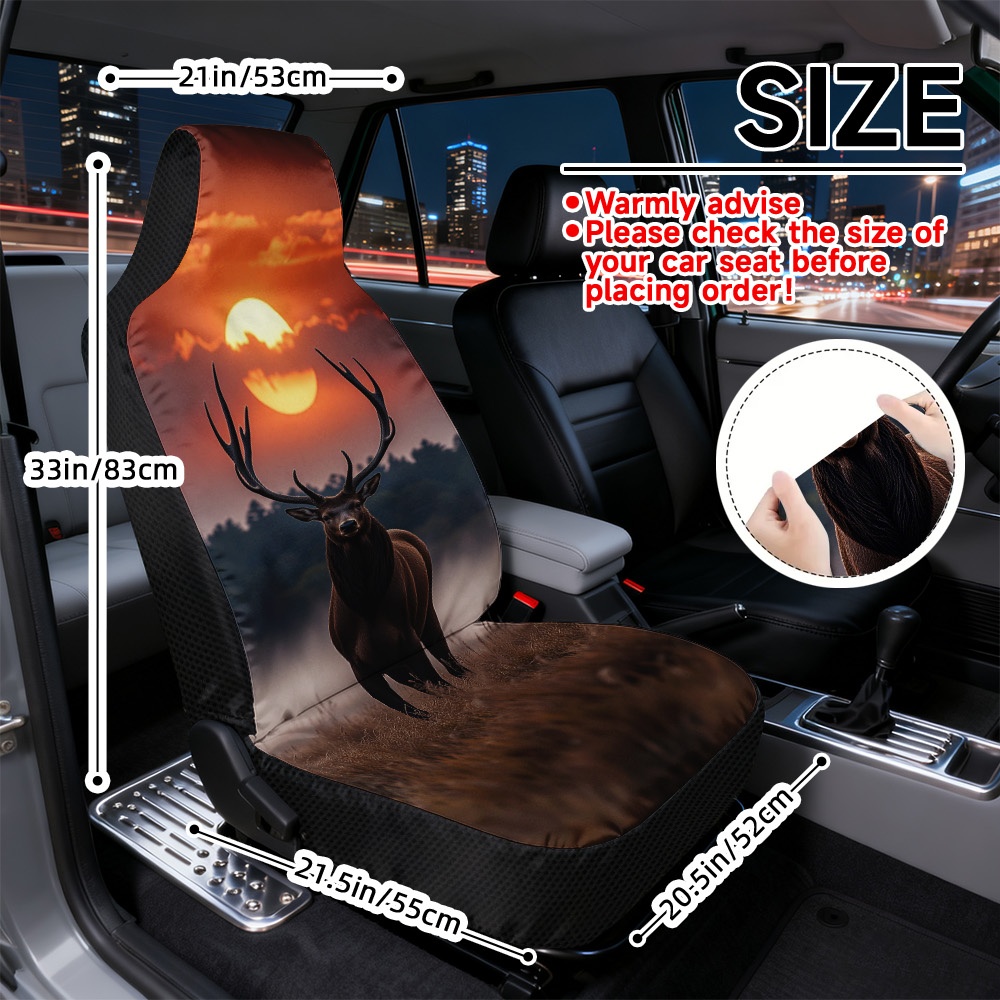 TEMU 2d Flat Printing, 2pcs Deer Silhouette At Sunset Print Car Seat Covers, Universal Front Seat, Durable, Comfortable Seat Covers, , Vehicle