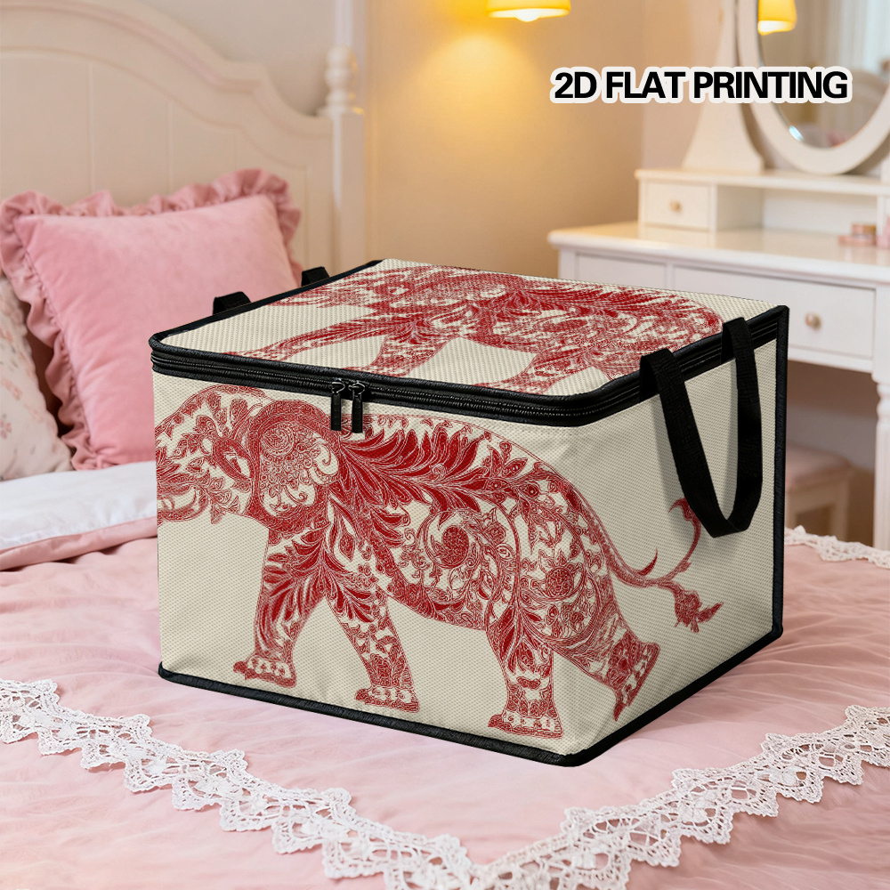 2d flat printing 1pc storage bin with lid with ornate   pattern soft fabric large capacity great for organizer laundry room storage or holiday decoration storage   store household items towels and cleaning supplies  