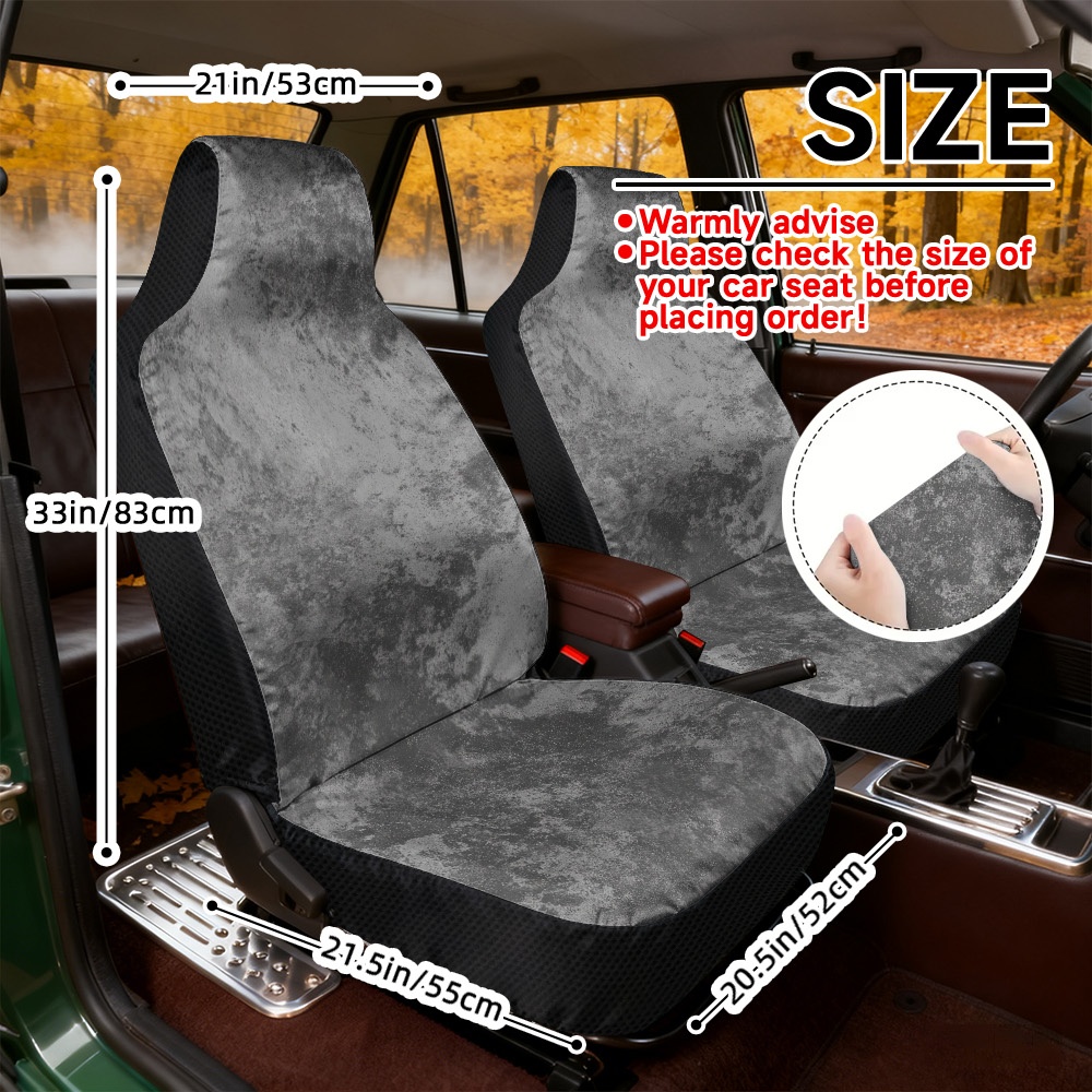 TEMU 2d Flat Printing, 2pcs Auto Seat Covers , Soft Seat Covers, Machine Washable, Gray Abstract Clouds Print, Universal Car Seat Covers, , 2d Flat