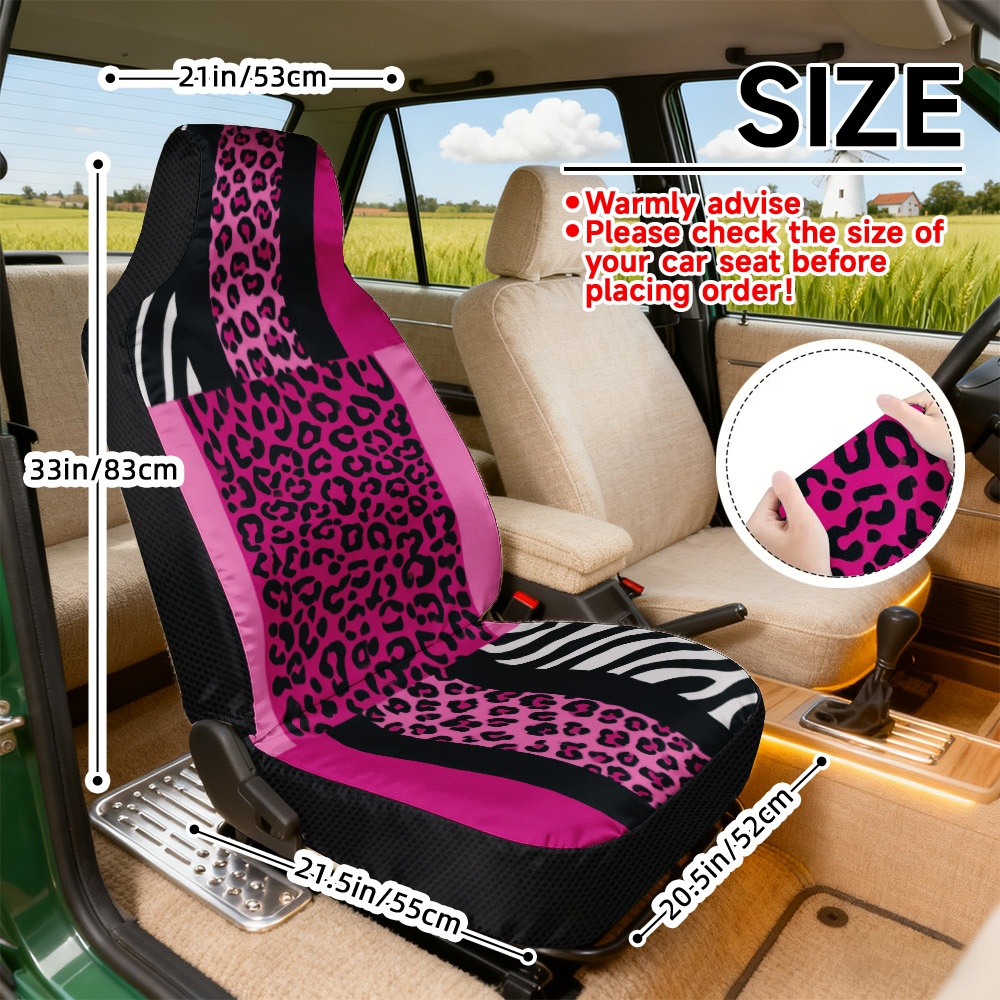 TEMU Set Of 2 Universal Car Seat Covers In Pink Leopard And Design, Durable And Machine Washable, For Daily Use