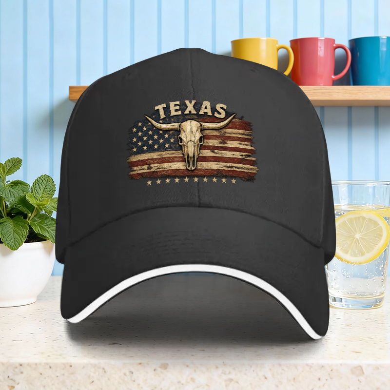 TEMU Casquette de baseball pour homme avec crâne de et drapeau du Texas - Chapeau sandwich rétro avec crâne de et Texas, convient pour , fêtes,