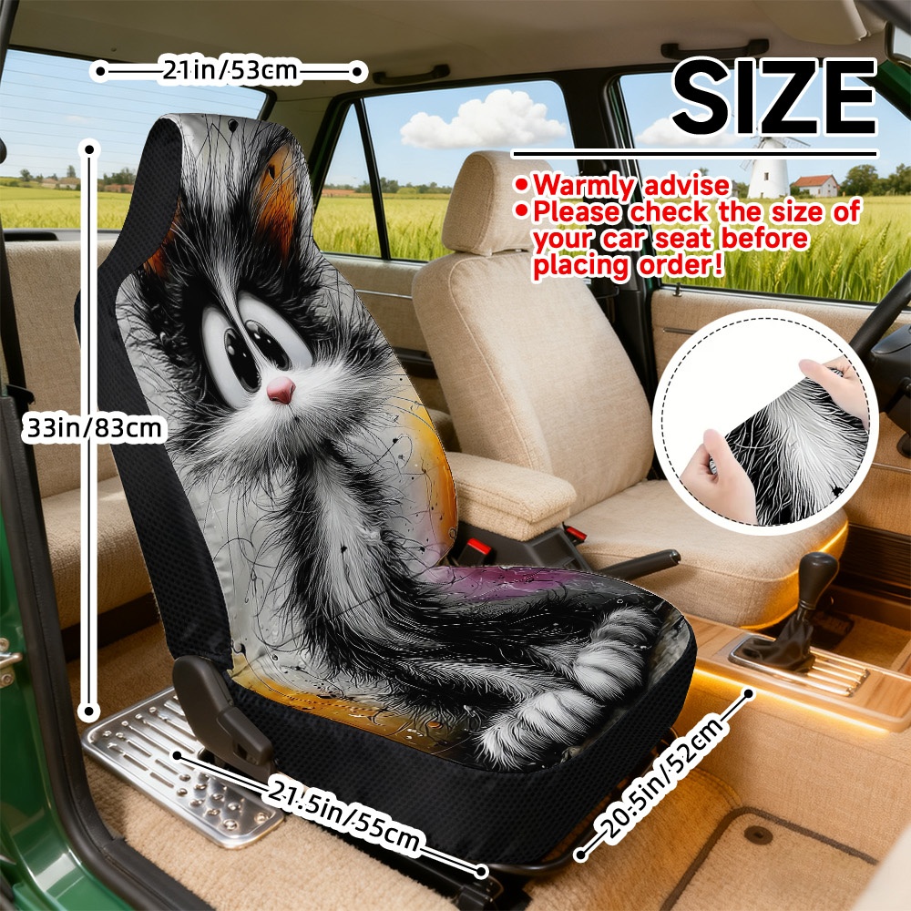 TEMU 2d Flat Print, Set Of 2 Universal Front Seat Covers For Cars, Cozy Seat Covers, , Washable In Machine, Adorable Wide- Fluffy Cat Pattern, Sturdy