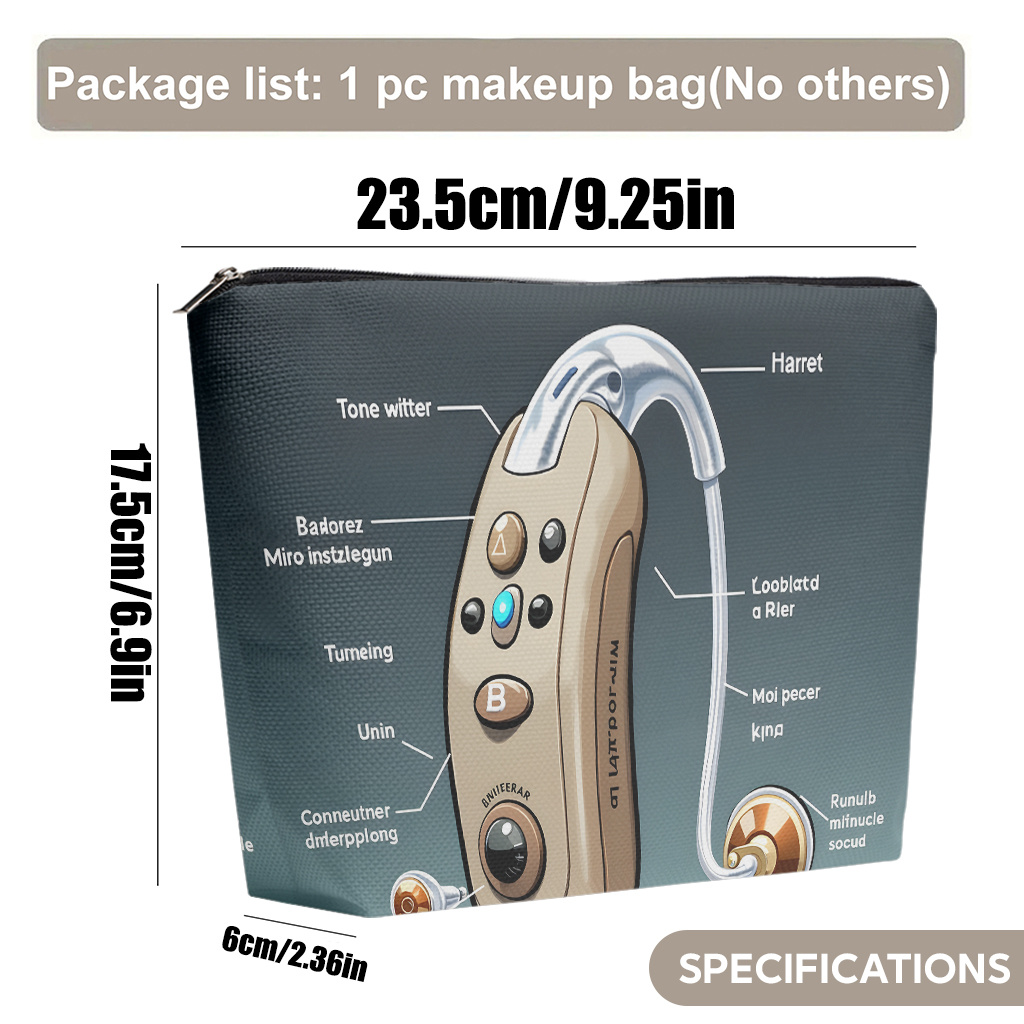 TEMU A Makeup Bag, 1pc, Of Hearing Aid Structure. The Makeup Bag Of Linen, Portable And Foldable, With A Zipper Closure. Suitable For Friendship,