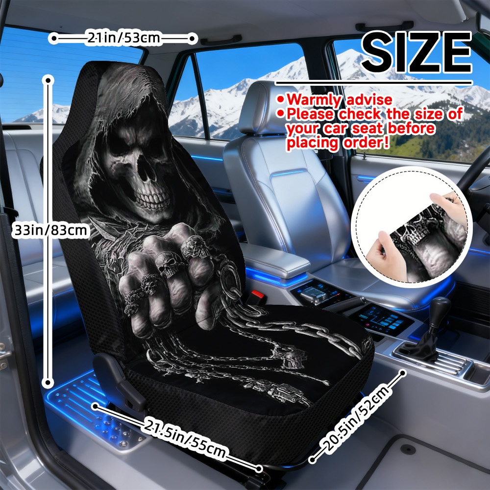 TEMU Fundas de Asiento de Coche Universales 2D , Juego de 2 Piezas, Diseño de Esquelética con Cadenas, Fundas para Asientos Delanteros, Lavables a