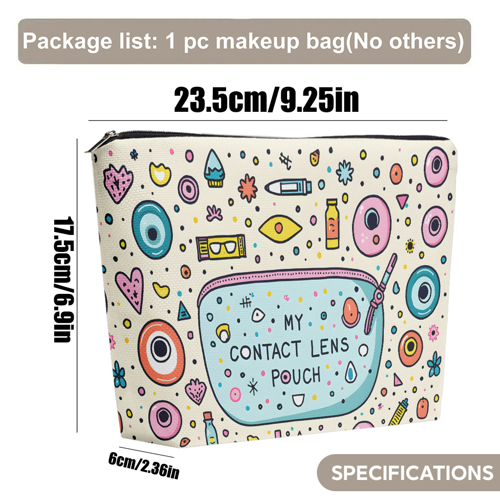 TEMU 1pc Makeup Bag, Themed As A Colorful Cosmetic Pouch Around An Eyeglasses Case, Portable And Foldable With Zipper Closure. Suitable For