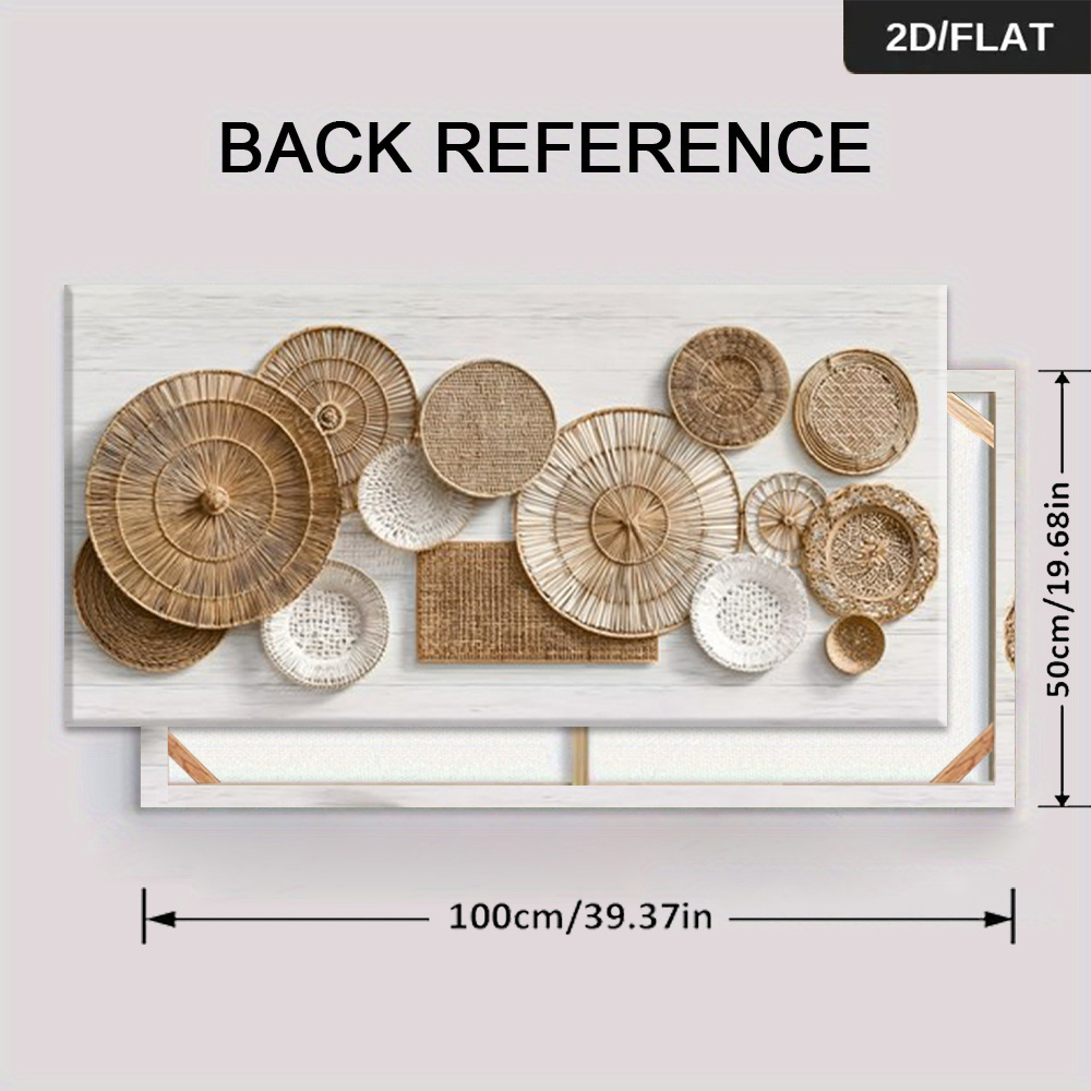 2D Flat, 2D Flat, Framed Modern Abstract Art Featuring Assorted Woven Straw Plates And Mats, Measuring 19.68 by 100.0 cm Or 50 by 100 Centimeters, Perfect for Decorating Living Rooms And Bedrooms with Canvas Prints