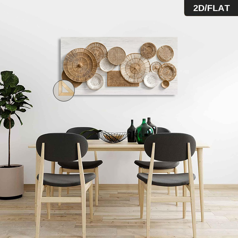 2D Flat, 2D Flat, Framed Modern Abstract Art Featuring Assorted Woven Straw Plates And Mats, Measuring 19.68 by 100.0 cm Or 50 by 100 Centimeters, Perfect for Decorating Living Rooms And Bedrooms with Canvas Prints