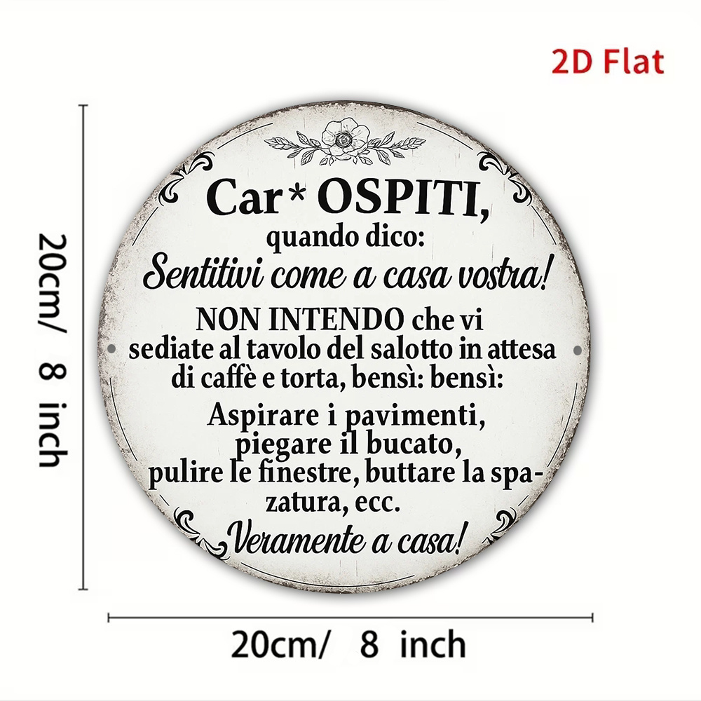 TEMU Targa da parete 2D piatta, 1 pezzo, Italiane - Targa scritta "Cari Ospiti, " e decorazione con italiana, adatta per caff癡 - Decorazione a tema
