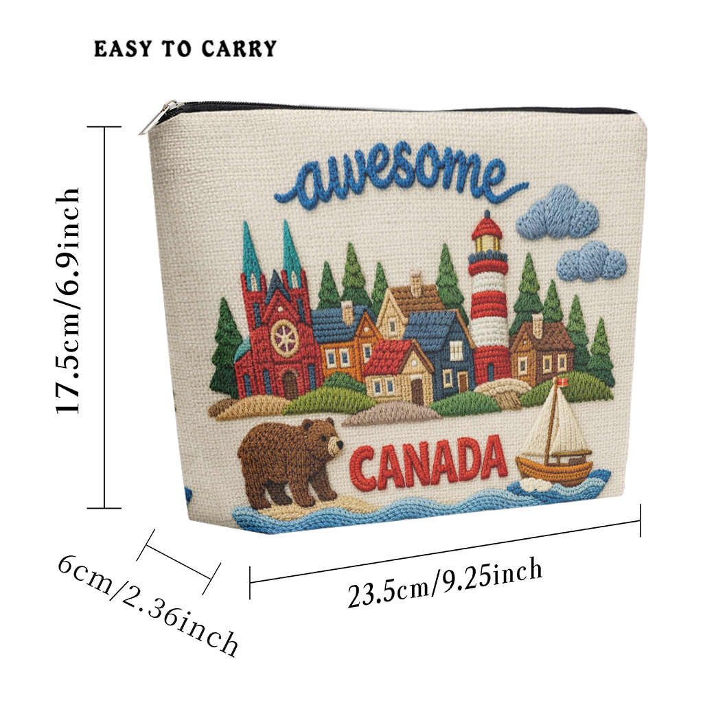 TEMU 1pc Makeup Bag, Canadian Theme City Scenery Cosmetic Pouch, Women's Zippered Lightweight Bag, Multifunctional Toiletry Organizer, Coin Purse,