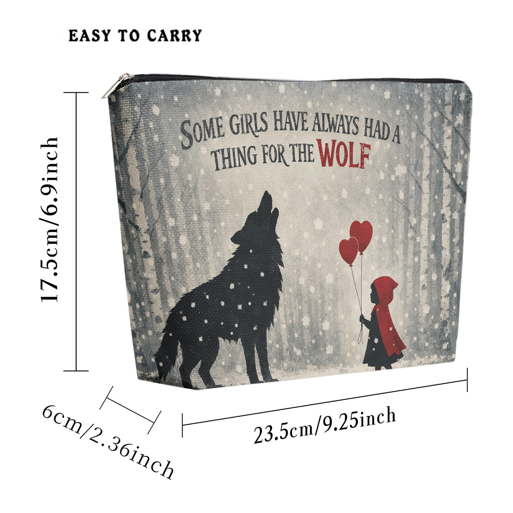 TEMU Cosmetic Bag 1pc, Wolf And Makeup Bag, Lightweight Cosmetic Pouch With Zipper For Women, Multifunctional Toiletry Storage Bag, Coin Purse, Gift