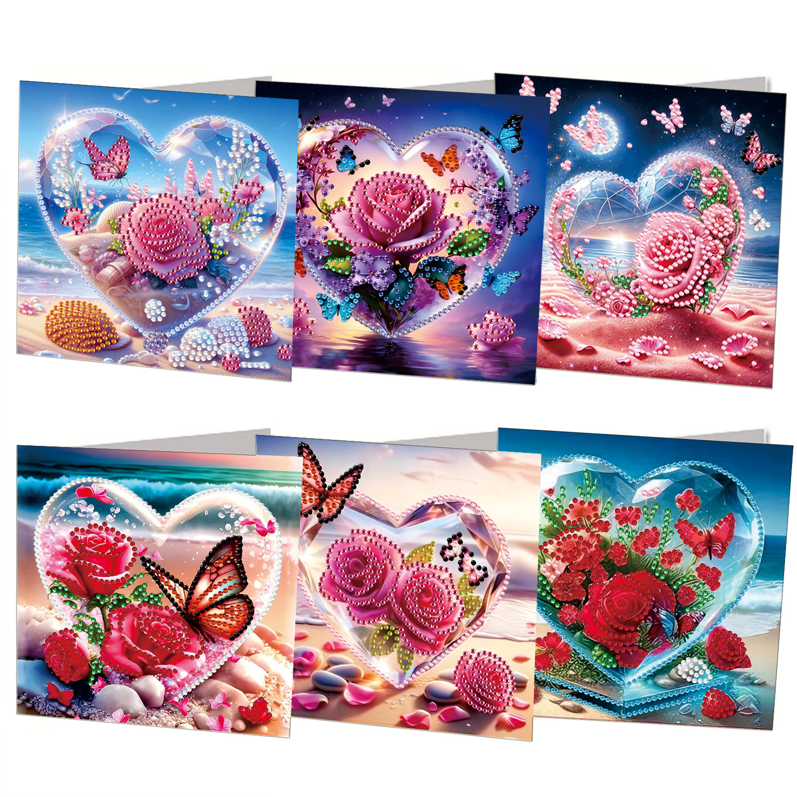 TEMU 6pcs Diamond Painting Greeting Card Kit, A Gift Suitable For All , Diy Love-themed Floral Series Holiday Cards With Envelopes, Diy Crafts For