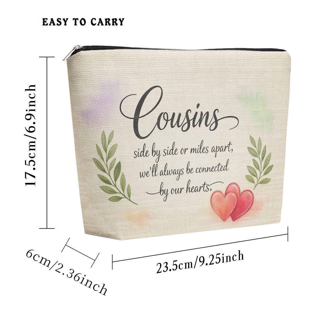 TEMU Cosmetic Bag 1pc, Cousins By Hearts Makeup Bag, Lightweight Cosmetic Pouch With Zipper For Women, Multifunctional Toiletry Storage Bag, Coin