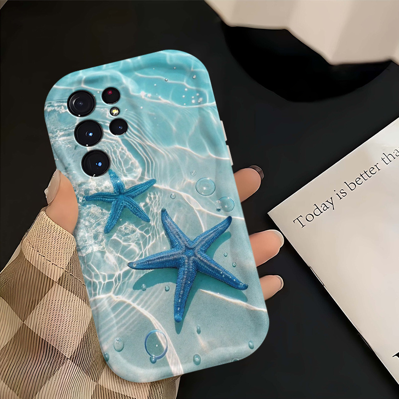 TEMU Phone Case - 1pc Summer Style Blue Starfish Bubble Pattern 2d Phone Case, Compatible With Galaxy A55 A54 A34 A14 S20 S21 S22 S24 S25 20g