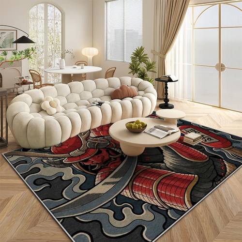 item picture 1pc carpet velvet material non slip backing large washable samurai theme red and scheme three dimensional pattern multi functional carpet suitable for living room bedroom courtyard terrace