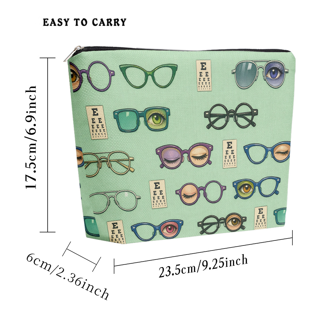 TEMU Cosmetic Bag 1pc, Diverse Glasses In Neat Makeup Bag, Lightweight Cosmetic Pouch With Zipper For Women, Multifunctional Toiletry Storage Bag,