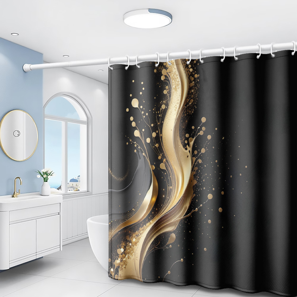 TEMU 1pc Golden And Decorative Luxury Pattern Printed Shower Curtain, Modern Bathroom Home Decor With Plastic Hooks, Suitable For Home And Hotel,