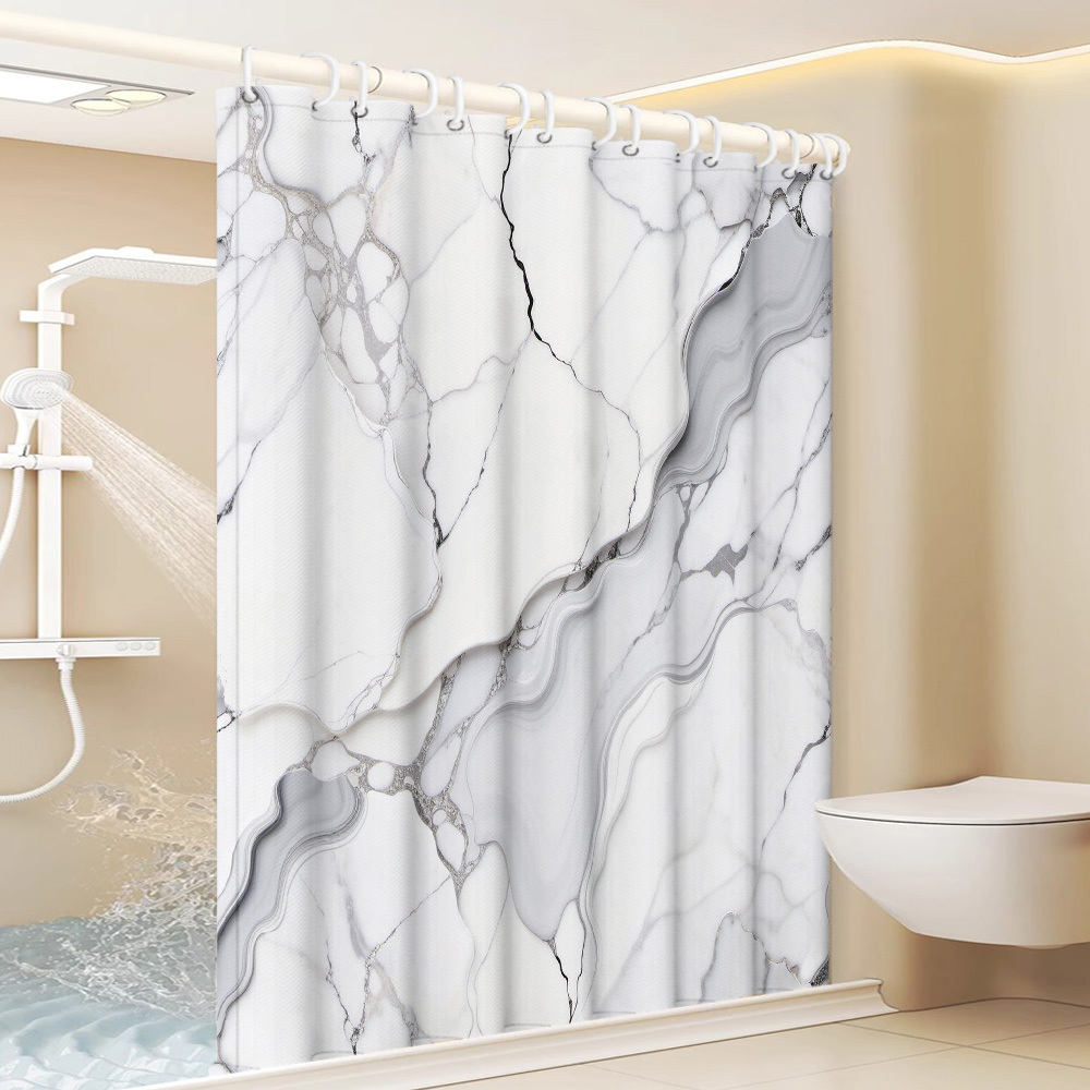 TEMU 1pc Black And Natural Pattern Printed Shower Curtain, Modern Bathroom Home Decor With Plastic Hooks, Suitable For Home And Hotel, Machine