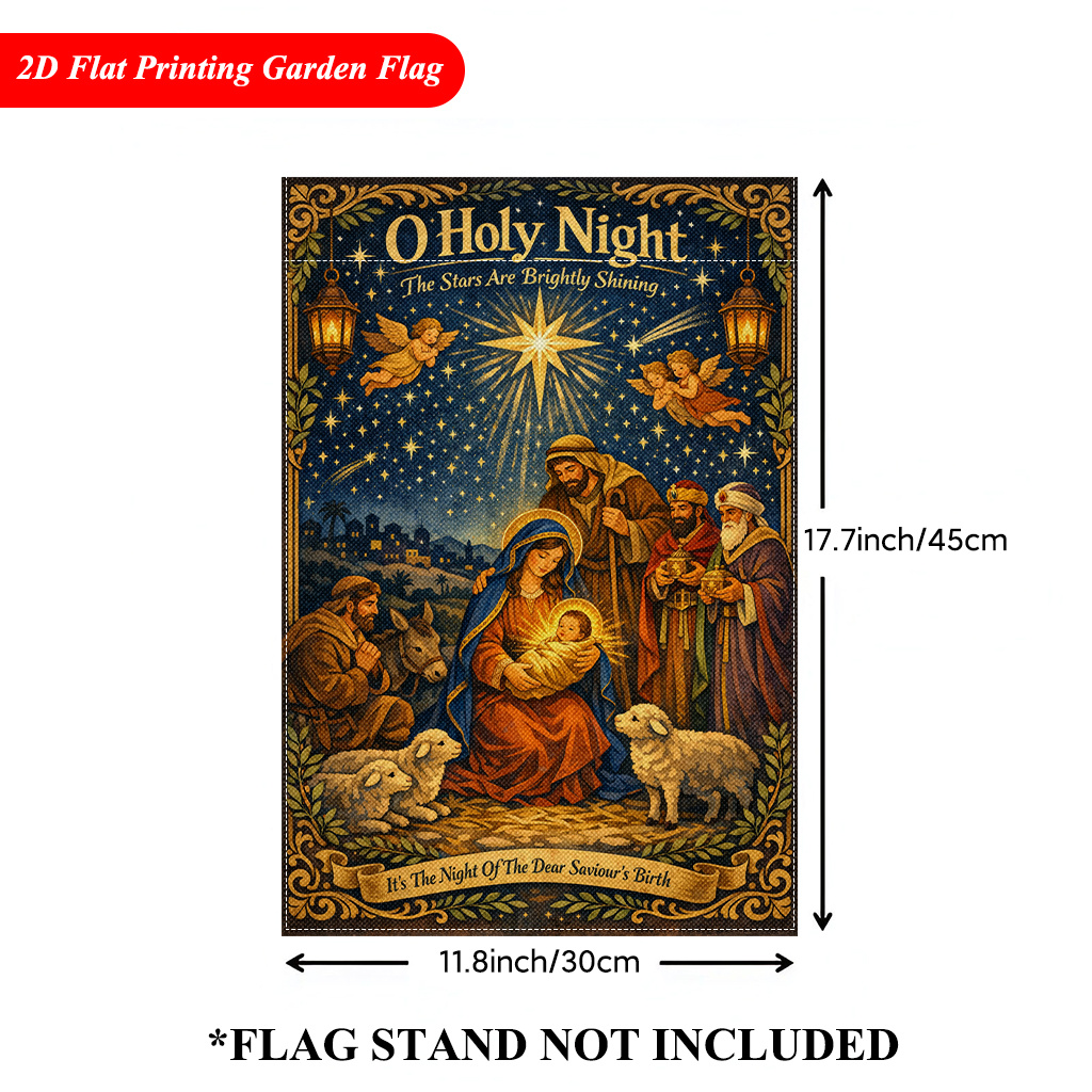 TEMU 2d Flat, 2d Flat Printing Garden Flag 1pc, Christmas Night Garden Flag - Double-sided Printed Linen Outdoor Decor For Home And Garden, Holiday