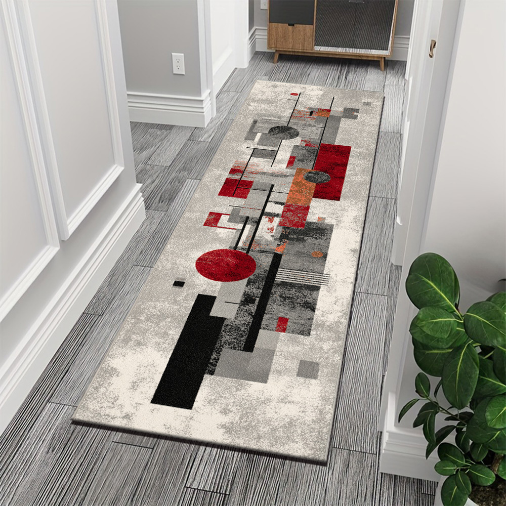 TEMU Tapis de cuisine moderne et 1 pièce, tapis de couloir à motif géométrique rouge et imprimé | Impression 2D + Dos antidérapant, , lavable en