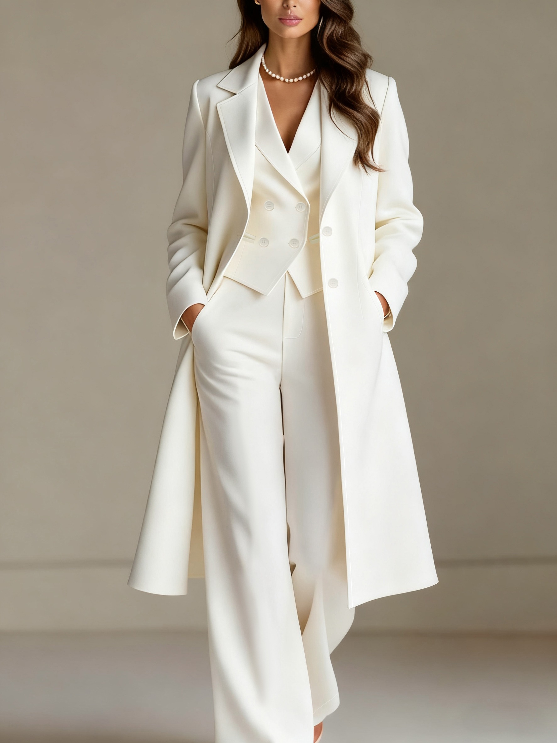 cross border autumn new arrival womens long sleeve solid color long outerwear sleeveless vest top and long pants set elegant and   3pcs suit for ladies professional commuting and formal occasions