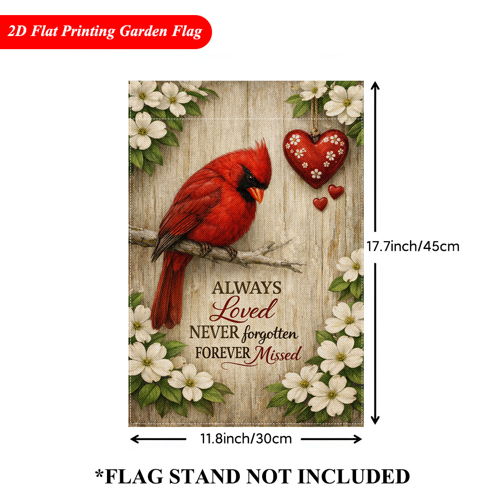 TEMU Drapeau de Jardin Imprimé Recto 2D, 1 Pièce, Drapeau de Jardin "Cardinal sur une Branche" - Décoration Extérieure en Lin pour Maison et Jardin,