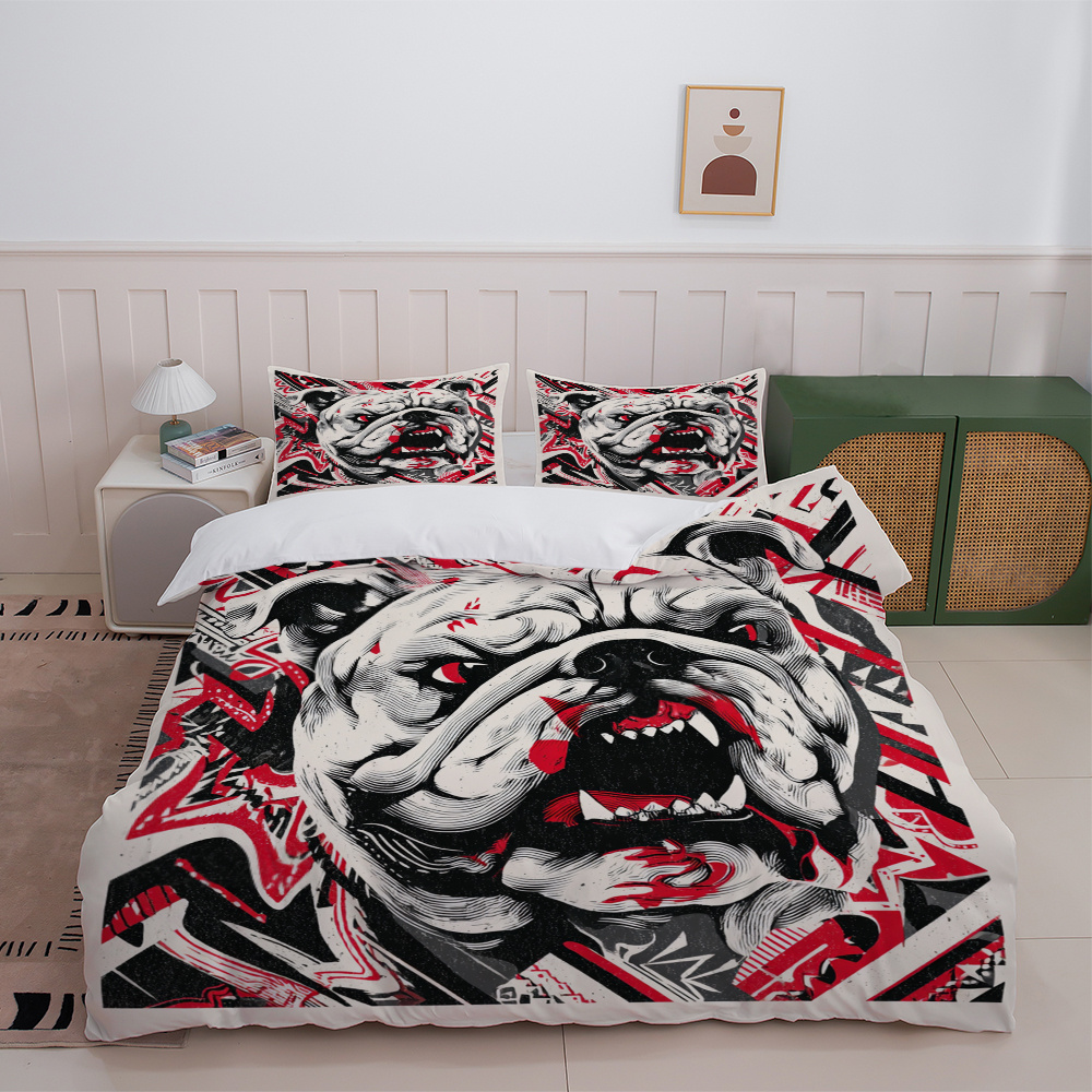 TEMU 3pcs Bulldog Bedspread & Comforter Cover Set Suitable For Dorms, Guest Rooms, - Bulldog-themed Bedding With Zipper Closure, Machine Washable