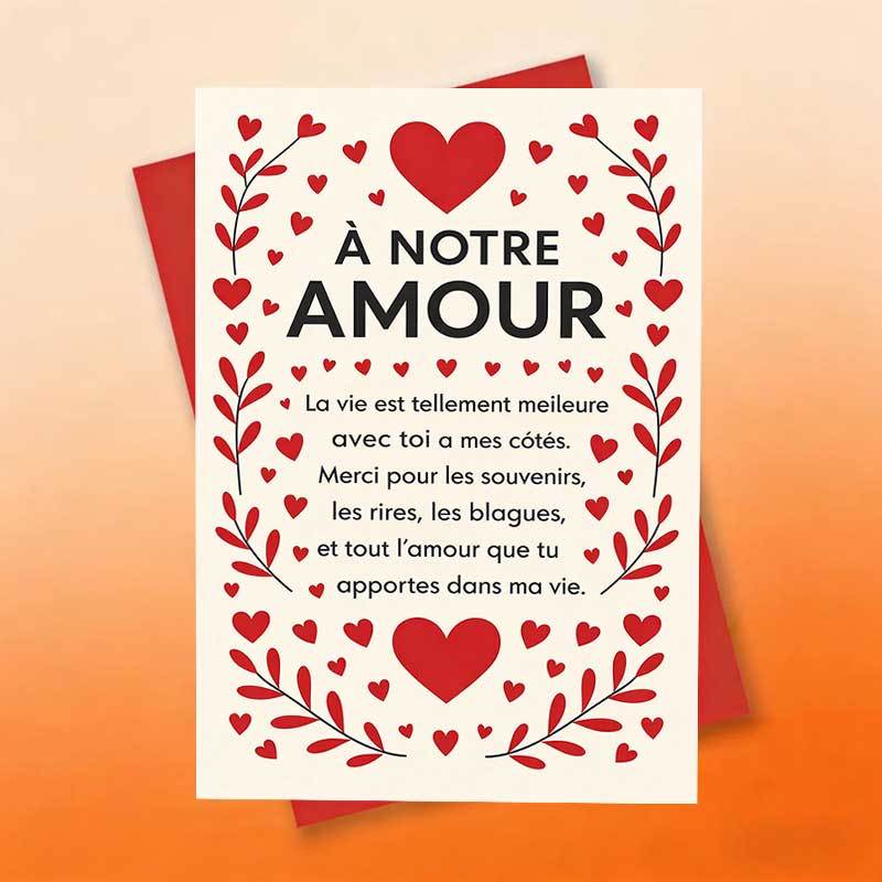 TEMU 1 carte de vœux avec enveloppe, design cœur et feuilles rouges, française , souvenir de la Saint-Valentin pour une profonde , idéal pour amis, ,