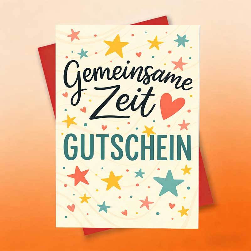E-shop Zeitgeld-Gutscheinkarte | Bunte Sterne und Herzen Grußkarte mit Umschlag, Romantisches und fröhliches Design zum Feiern besonderer , Ideal für