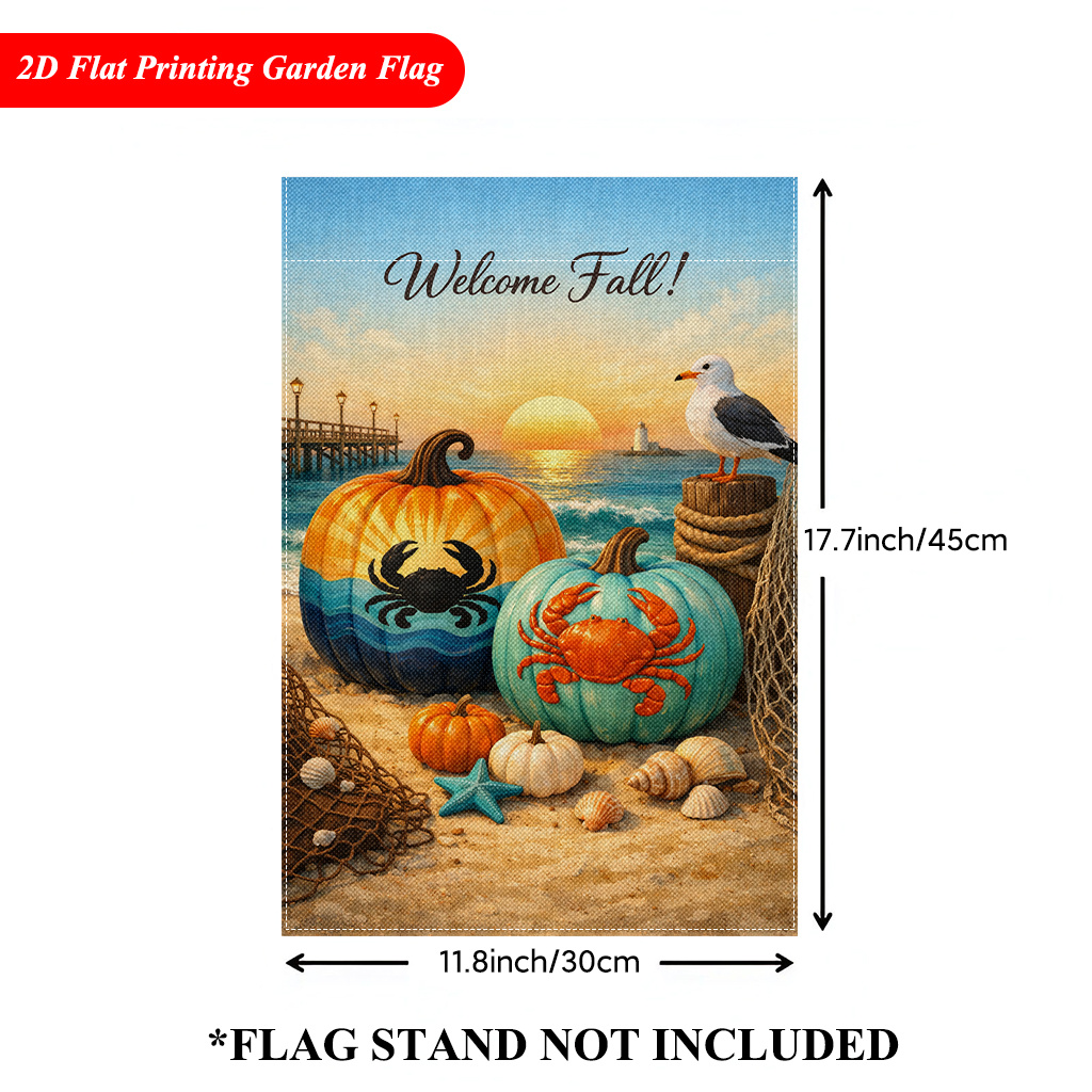 TEMU 2d Flat - 2d Flat - 1 2d Garden Flag Featuring A Sunset With And A Pumpkin Design - Double-sided Printed Linen Outdoor Decoration, Suitable For