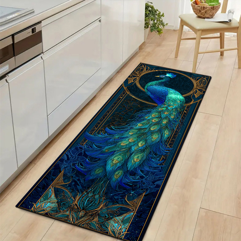 TEMU A Vintage-style Long Rug Featuring A Vibrant Peacock And Ornate Patterns | [2d Printing   Non-slip Backing] Soft To The Touch, Machine Washable